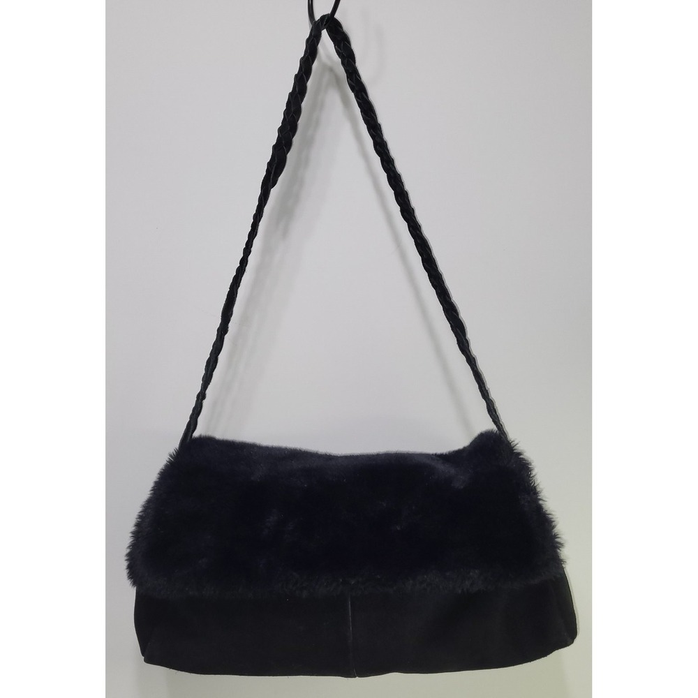 Dennis Basso Women's Black Suede Faux Fur‎ Shoulder Evening Bag Purse Vintage